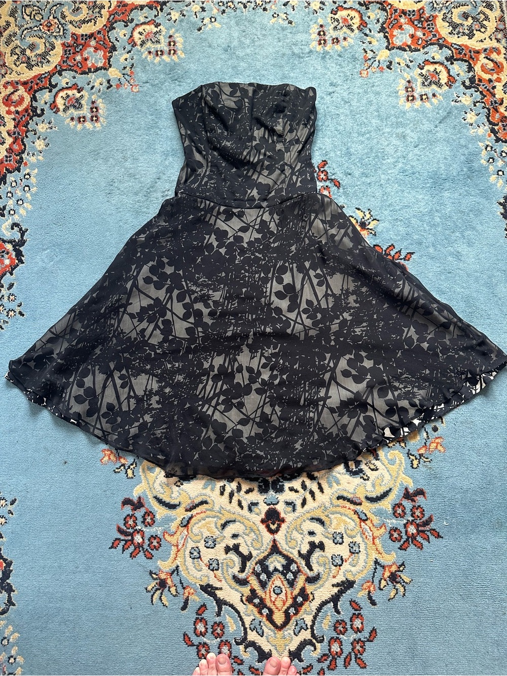 Anthropologie Black Strapless Floral-Print Cocktail Dress